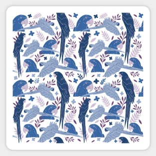 Ara Parrot Tropical Leaves Pattern Blue and Pink Sticker